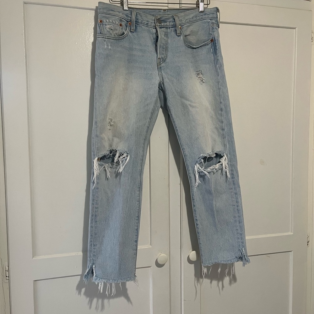 Levi’s 501 Taper Jeans 28x26 | Distressed Light Wash, Boho/Grunge Vibe